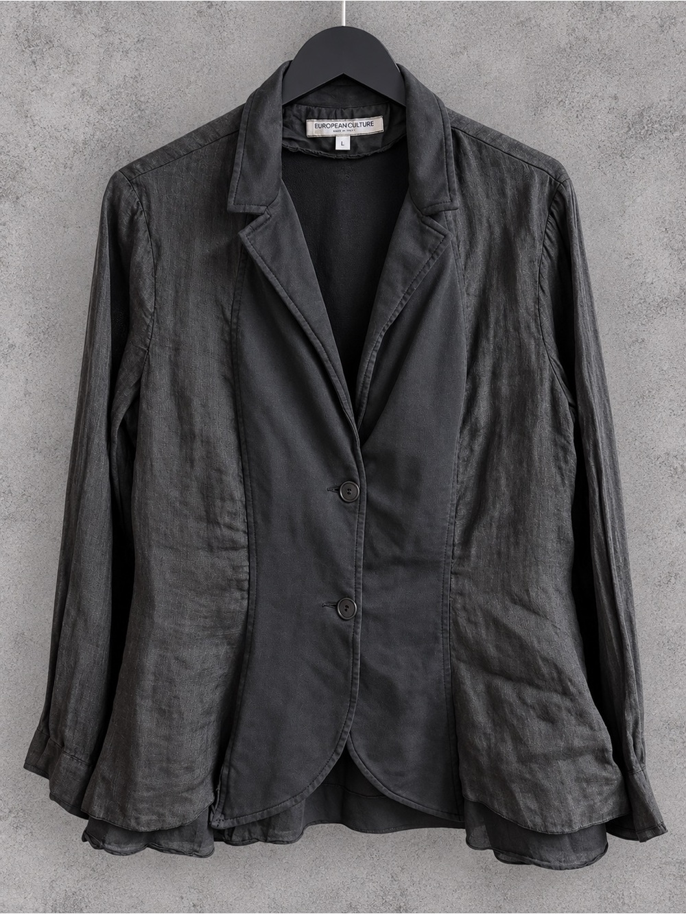 European Culture Made in Italy Black Textured Button Front Shirt Top L